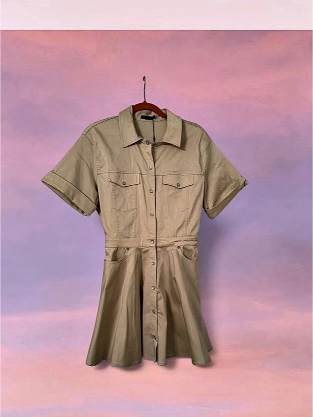 ZARA Mini Shirt Dress in Beige Size SMALL NWT